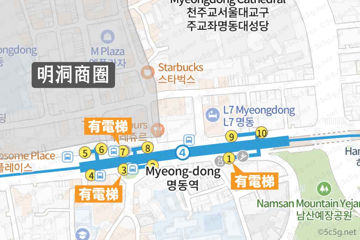 明洞主街實景，從6號出口出來後的第一視角